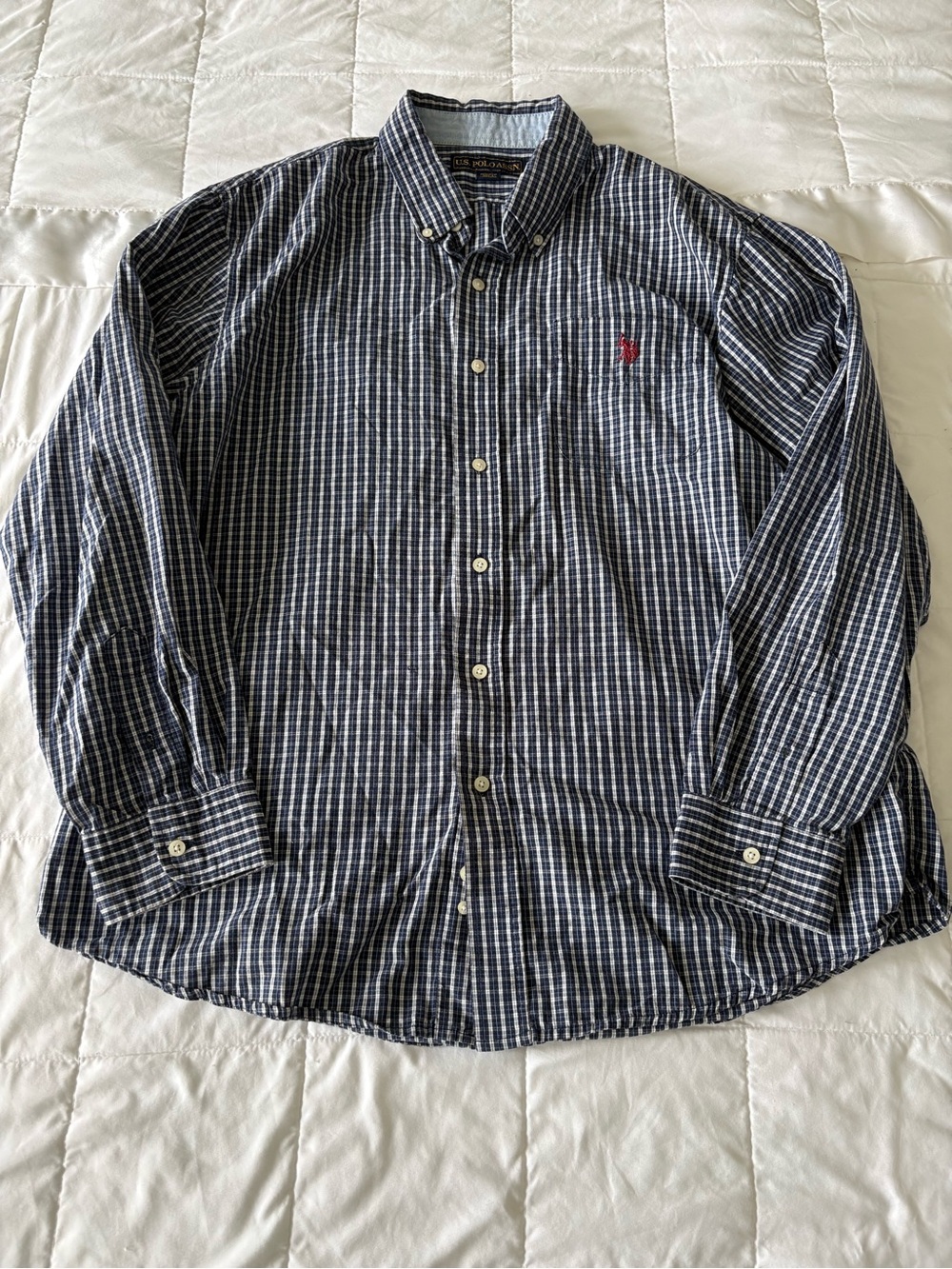 U.S. Polo Assn. Navy and White Check Button-Down Shirt